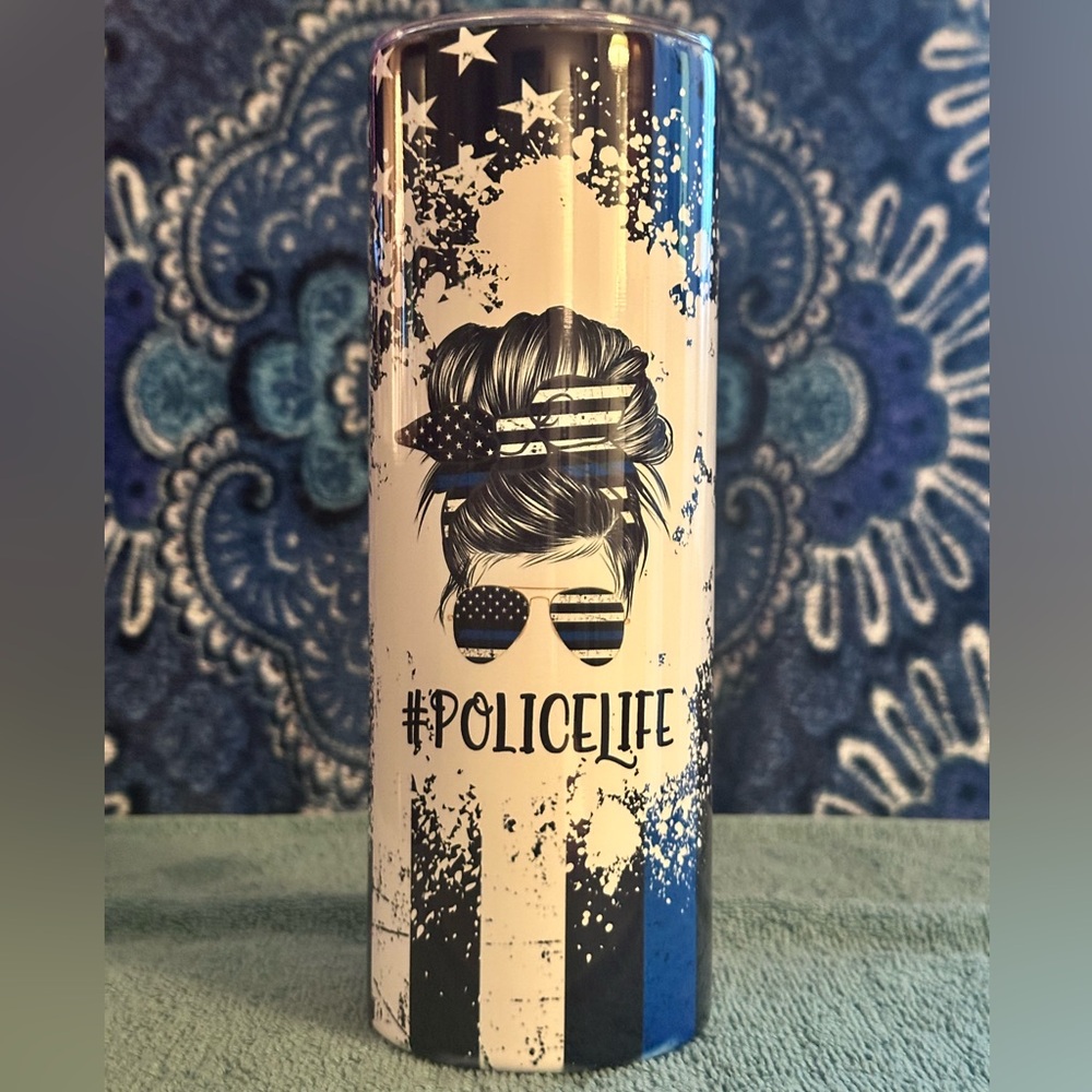 NEW- #Policelife 20oz stainless steel tumbler with removable slider lid.